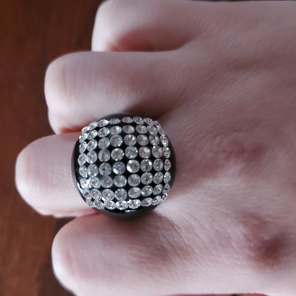 CZ Clear Stones and Black Statement Ring Sz 7